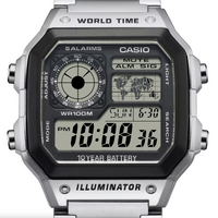 Casio Watch Digital World Time Illuminator Silver AE-1200WHD-1AVDF