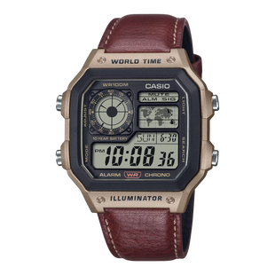 Casio World Time Illuminator Men's  Brown Digital Watch