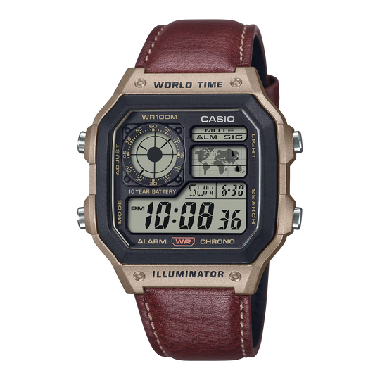 Casio World Time Illuminator Men's  Brown Digital Watch