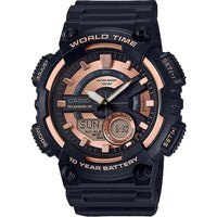 Casio Telememo 30 Men's Black Rose Gold Analogue Digital Watch