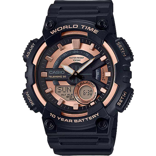Casio Telememo 30 Men's Black Rose Gold Analogue Digital Watch
