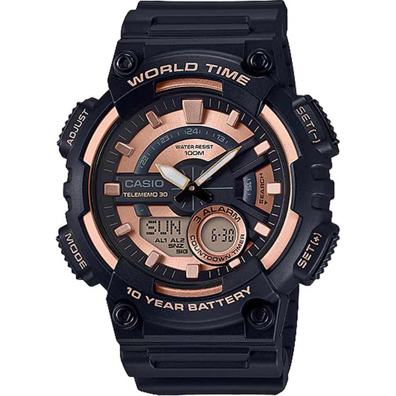 Casio Telememo 30 Men's Black Rose Gold Analogue Digital Watch