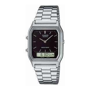 Casio Watch Vintage Retro Black Dual Time Steel