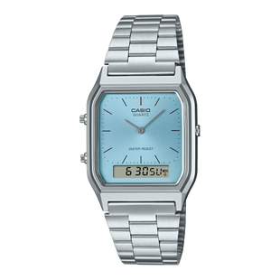 Casio Watch Vintage Retro Dual Time Steel Ice Blue AQ-230A-2A1MQY