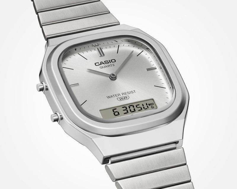 Casio Vintage Analog Digital Unisex Silver Watch AQ-240E-7ADF