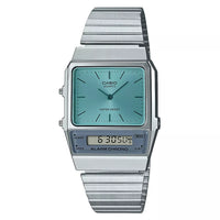 Casio Watch Vintage Blue Dual Time Steel Flat Link AQ-800EC-2ADF