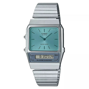 Casio Watch Vintage Blue Dual Time Steel Flat Link
