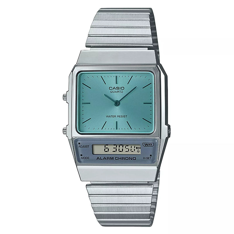 Casio Watch Vintage Blue Dual Time Steel Flat Link Casio Watch Vintage Blue Dual Time Steel Flat Link