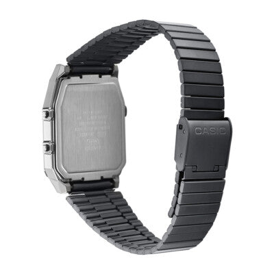 Casio Watch Vintage IP Grey Dual Time Steel Flat Link AQ-800ECGG-4ADF