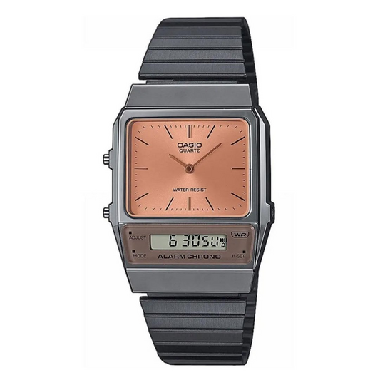 Casio Watch Vintage IP Grey Dual Time Steel Flat Link AQ-800ECGG-4ADF