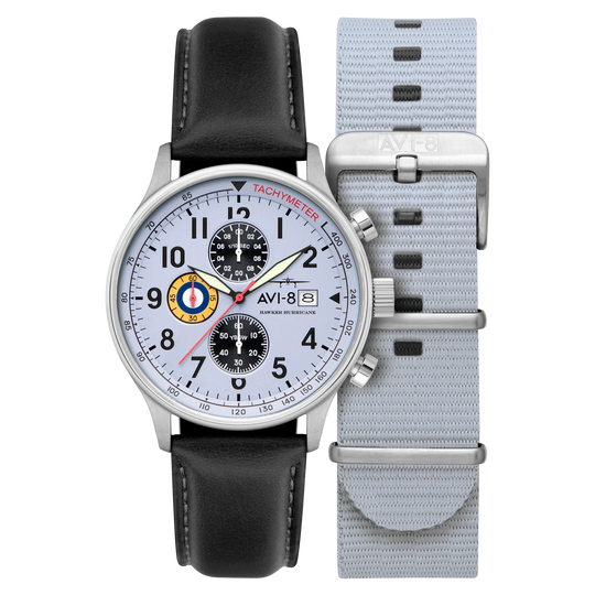 AVI-8 Hawker Hurricane Classic Chronograph White Black Watch AV-4011-0V