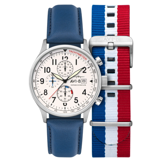AVI-8 Hawker Hurricane Classic Chronograph Blue White Watch AV-4011-0X