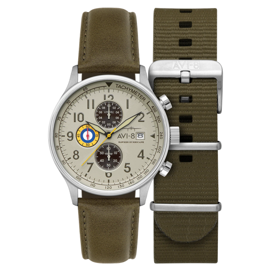 AVI-8 Hawker Hurricane Classic Chronograph Khaki Green Watch AV-4011-1B