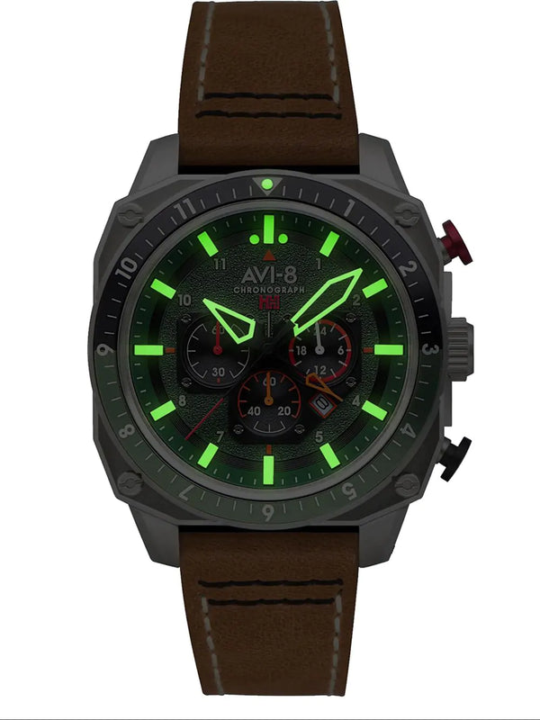 AVI-8 Hawker Hunter Atlas Green Brown Men's Chronograph Watch AV-4100-01