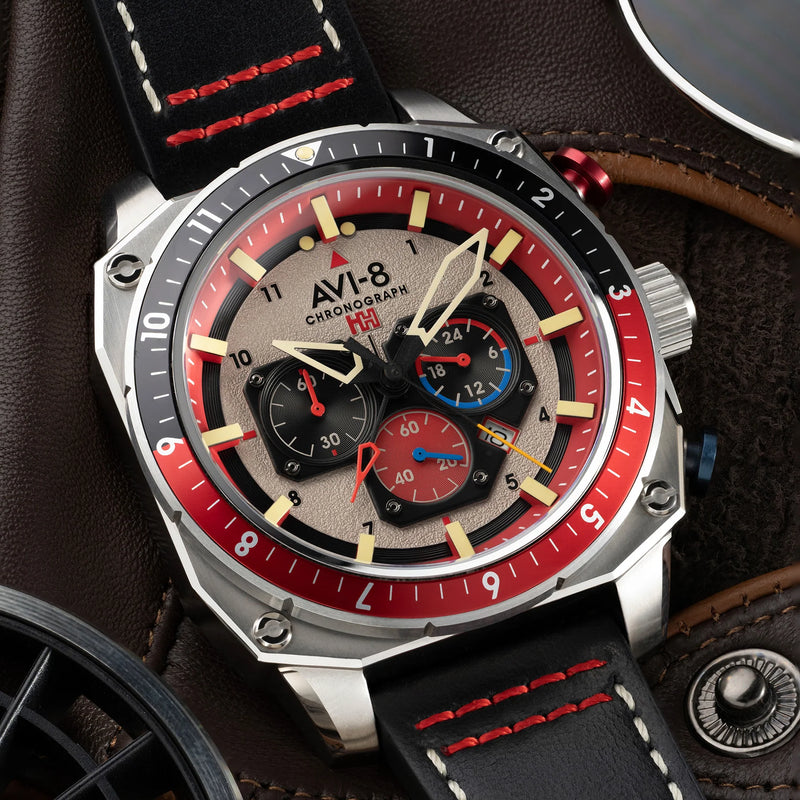 AVI-8 Hawker Hunter Atlas Men's Black Red Chronograph Watch AV-4100-03
