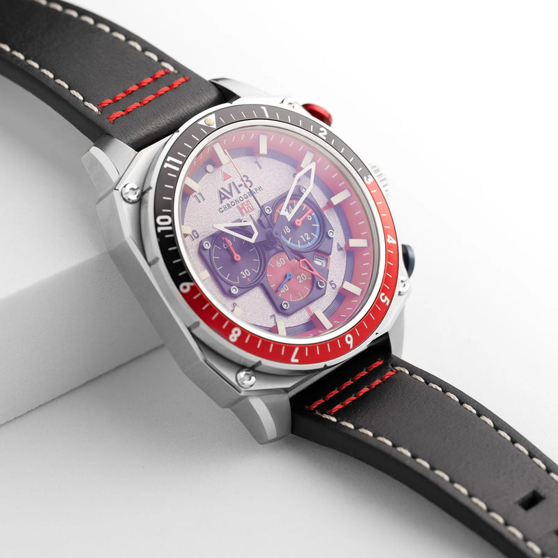 AVI-8 Hawker Hunter Atlas Men's Black Red Chronograph Watch AV-4100-03