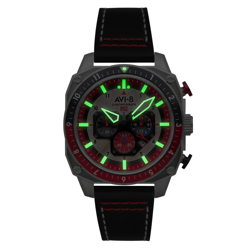 AVI-8 Hawker Hunter Atlas Men's Black Red Chronograph Watch AV-4100-03