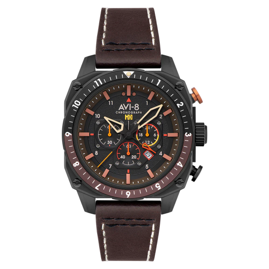 AVI-8 Hawker Hunter Atlas Men's Black Brown Chronograph Watch AV-4100-08