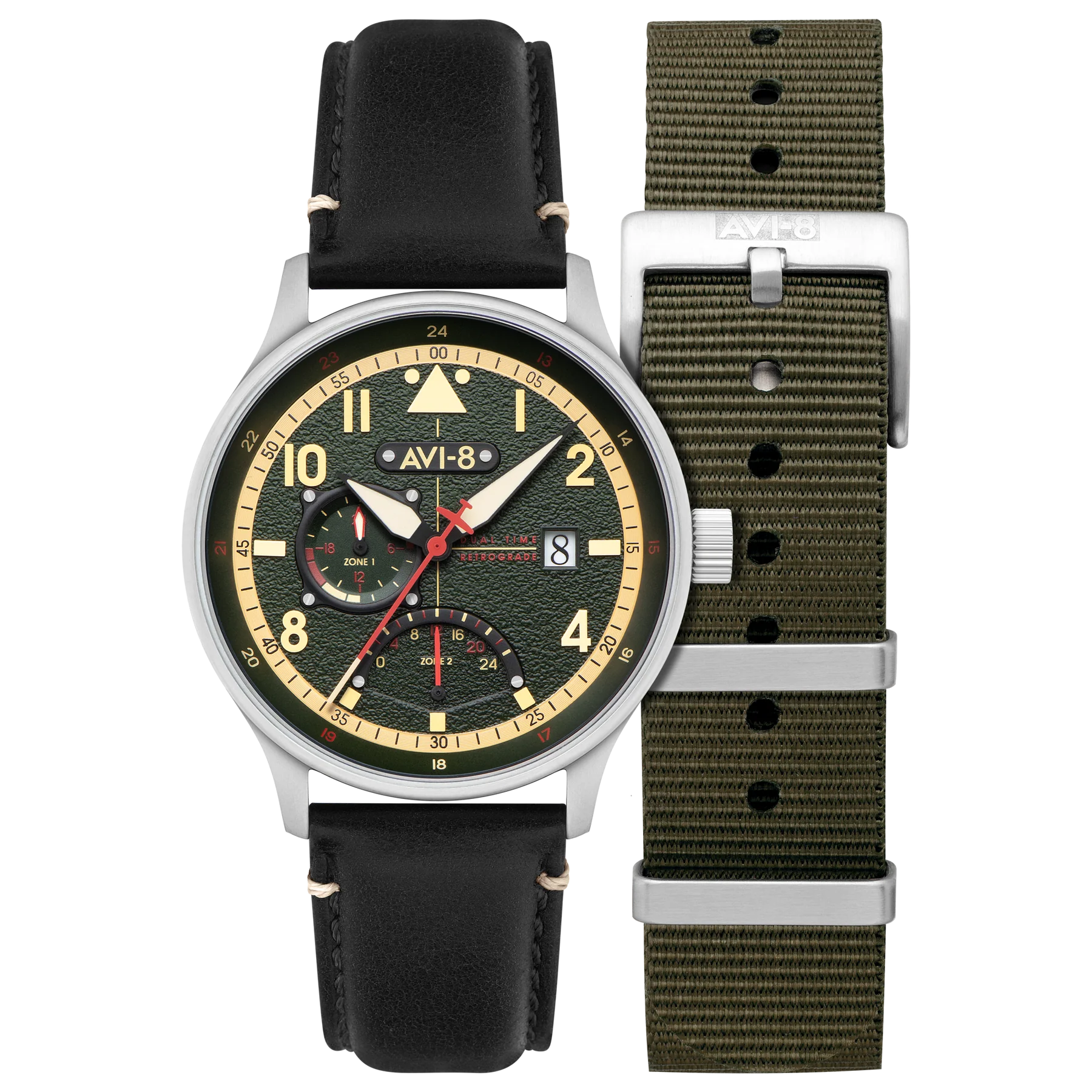 AVI-8 Hawker Hurricane McKellar Men's Green Dual Time Watch, view 1