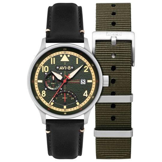 AVI-8 Hawker Hurricane McKellar Men's Green Dual Time Watch AV-4101-0A