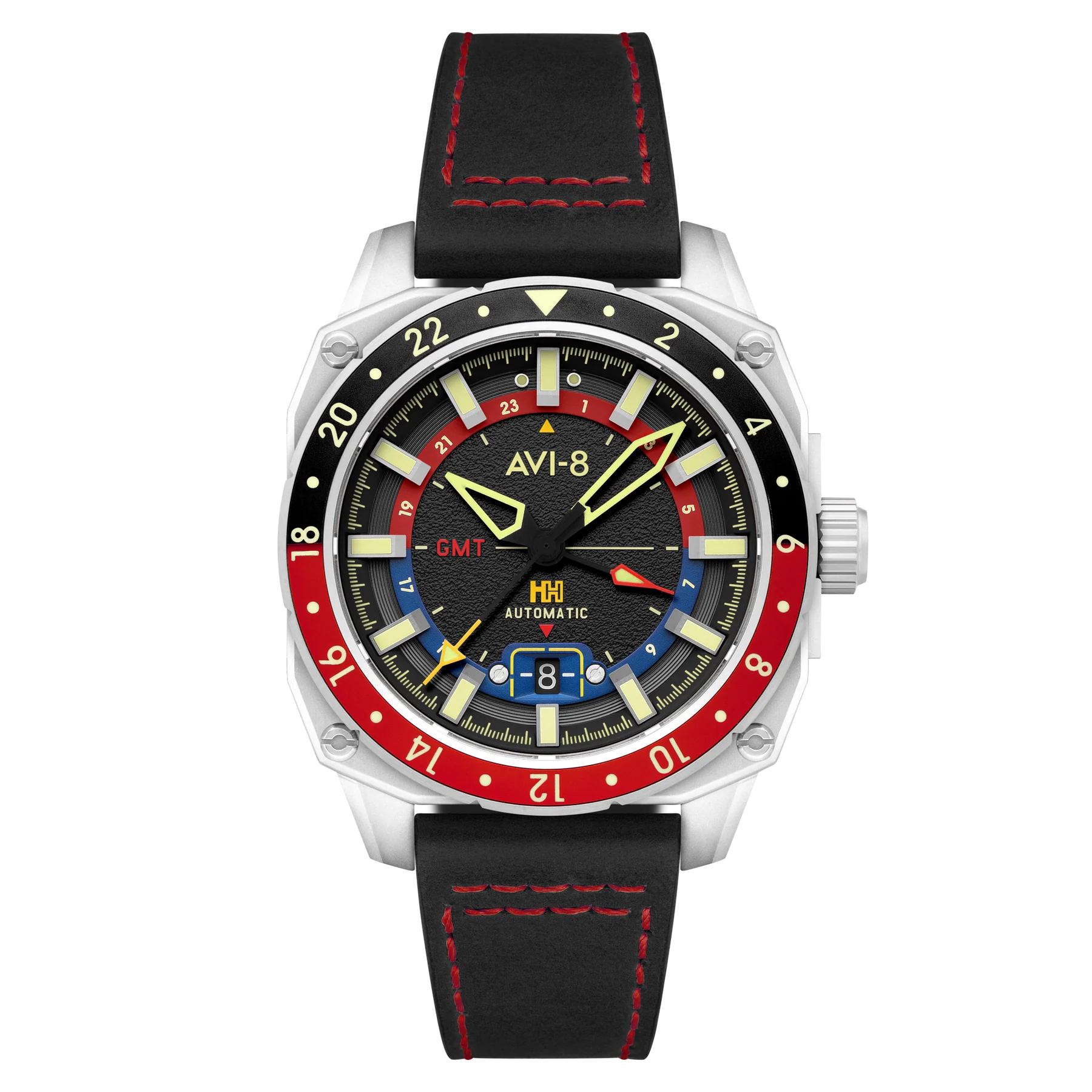 AVI-8 Hawker Hunter Atlas Men's Black Leather GMT Automatic Watch, view 1