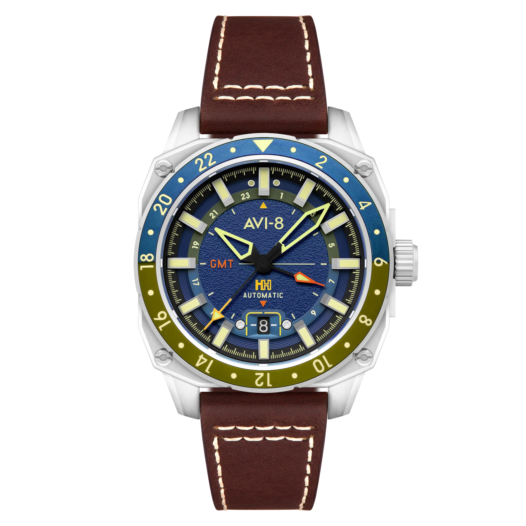 AVI-8 Hawker Hunter Atlas GMT Men's Blue Brown Automatic Watch, view 1