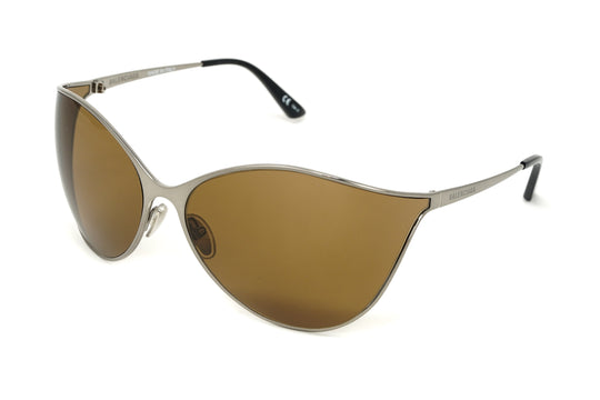 Balenciaga Women's Sunglasses Oversized Cat Eye Ruthenium Brown BB0137S-003 77