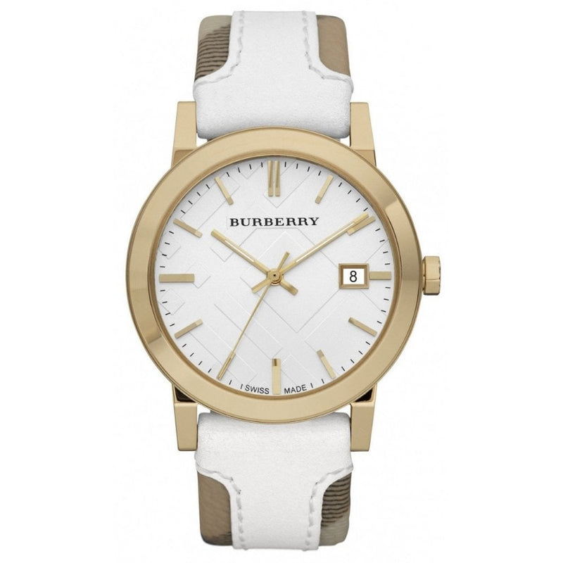 Burberry BU9015 Unisex The City Check Stamped White Gold PVD Watch