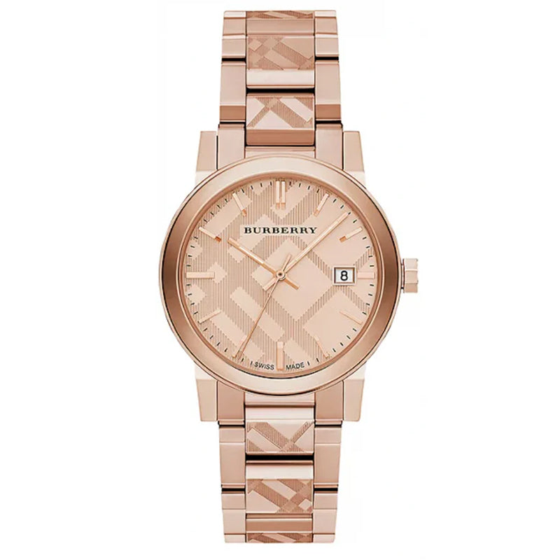 Burberry BU9039 Unisex The City Engraved Check Rose Gold Watch