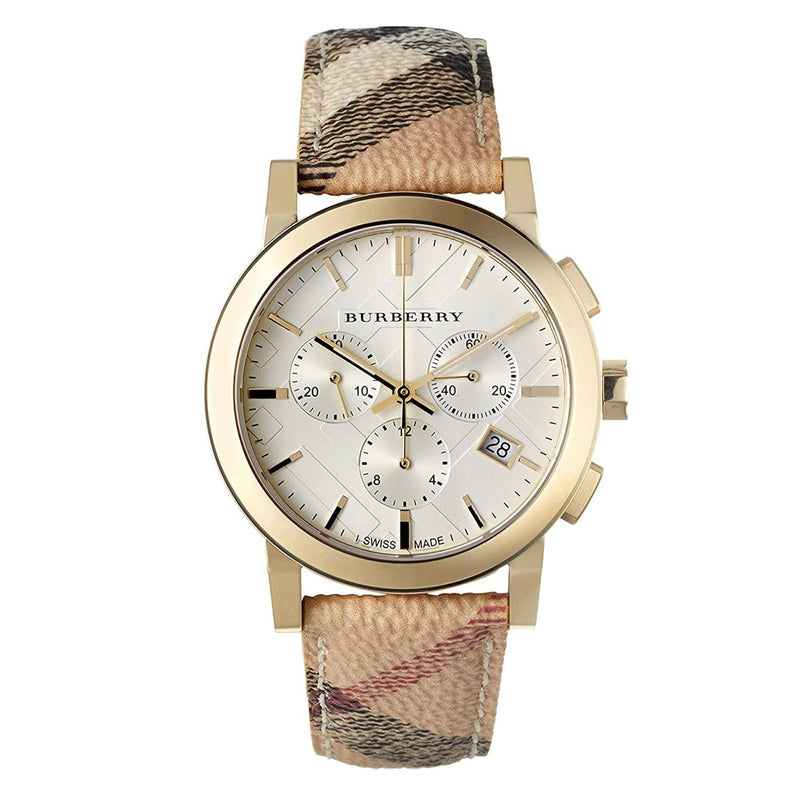 Burberry BU9752 Unisex Haymarket Chronograph Gold Watch