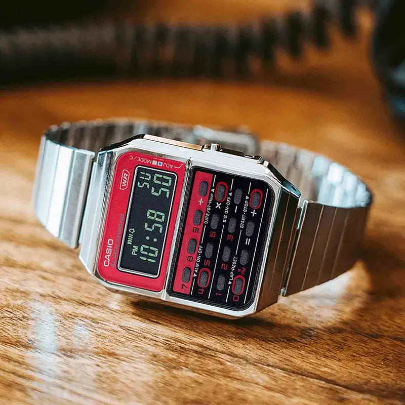 Casio Vintage Digital Calculator Unisex Red Watch