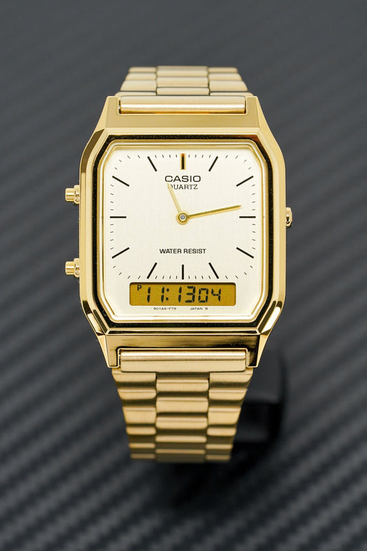 Casio Watch Vintage Retro Dual Time Gold AQ 230GA 9DMQ