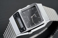 Casio Watch Vintage Dual Time Black Steel Flat Link AQ-800E-1ADF