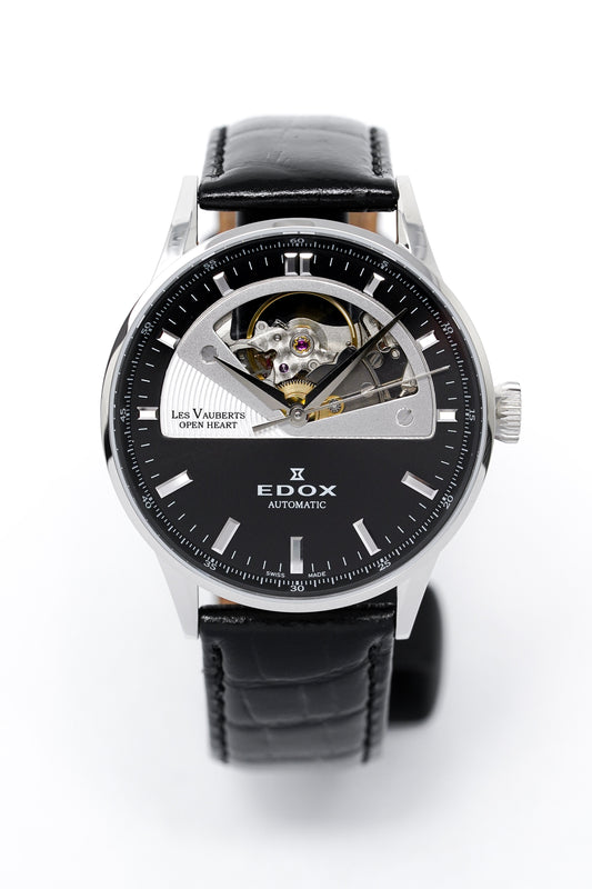 Edox Women's Automatic Watch Les Vauberts Open Heart 37mm Black 850193NNIN