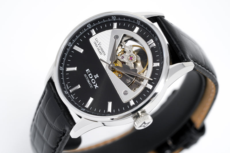 Edox Women's Automatic Watch Les Vauberts Open Heart 37mm Black 850193NNIN