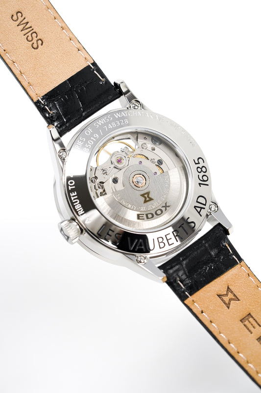 Edox Women's Automatic Watch Les Vauberts Open Heart 37mm Black 850193NNIN