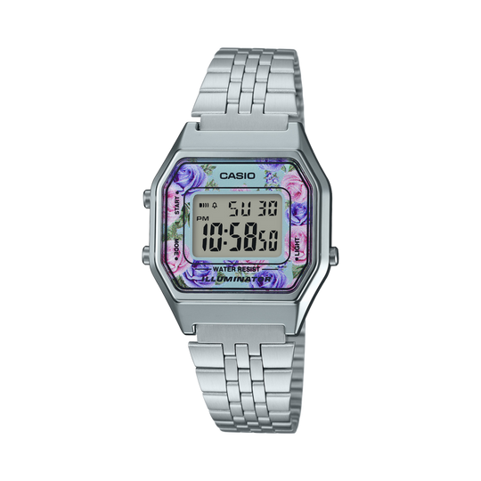 Casio Vintage Unisex Silver Floral Digital Watch LA680WA-2CDF