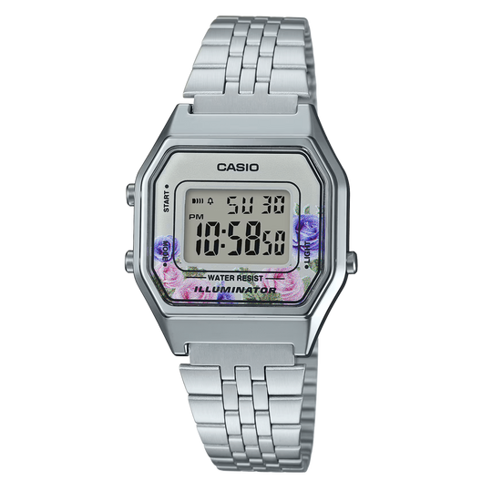 Casio Vintage LA680WA-4CDF Floral Dial Silver Digital Watch
