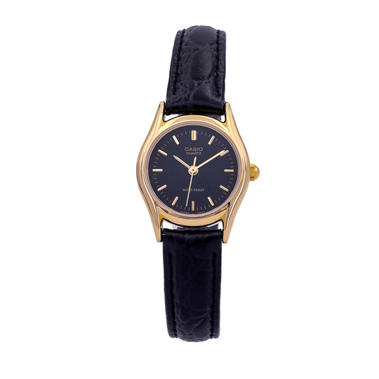 Casio Ladies' Black Gold Leather Watch LTP-1094Q-1ARDF
