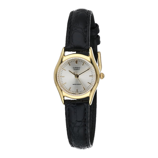 Casio Dress Ladies' Black Leather Analogue Gold Watch LTP-1094Q-7ARDF