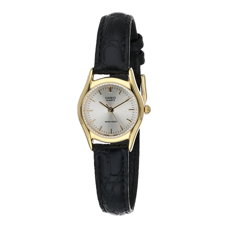 Casio Dress Ladies' Black Leather Analogue Gold Watch LTP-1094Q-7ARDF 24mm | WatchPilot Casio Dress Ladies' Black Leather Analogue Gold Watch LTP-1094Q-7ARDF 24mm | WatchPilot