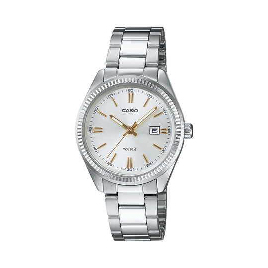 Casio Ladies' White Silver Date Watch LTP-1302D-7A2VDF