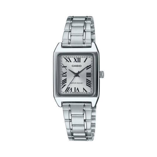 Casio Ladies' Rectangular Silver Watch LTP-V007D-7BUDF