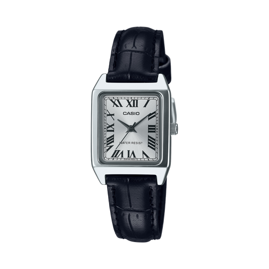 Casio Ladies' Rectangular White Leather Watch LTP-V007L-7B1UDF