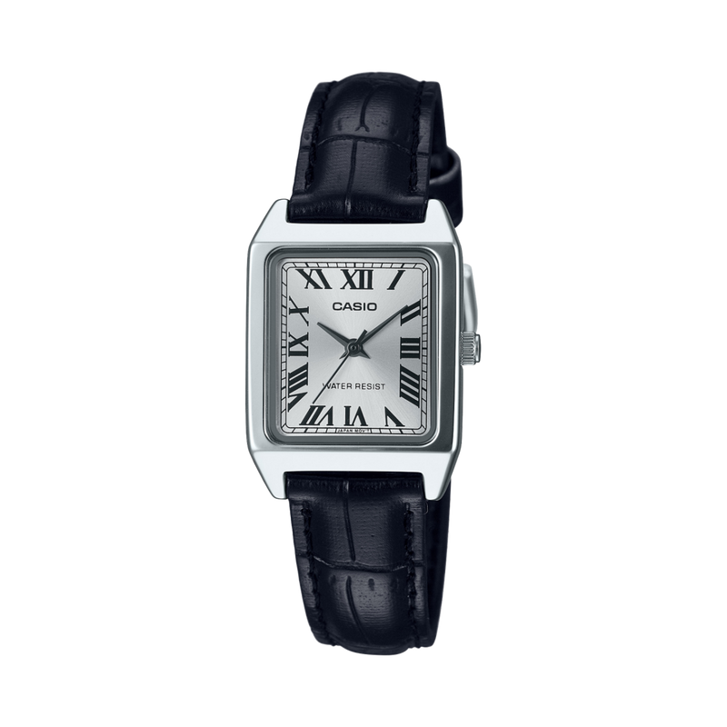 Casio Ladies' Rectangular White Leather Watch LTP-V007L-7B1UDF