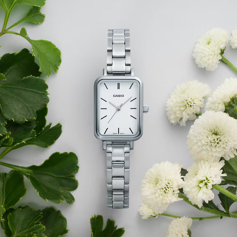 Casio Slim Ladies' White Rectangular Watch