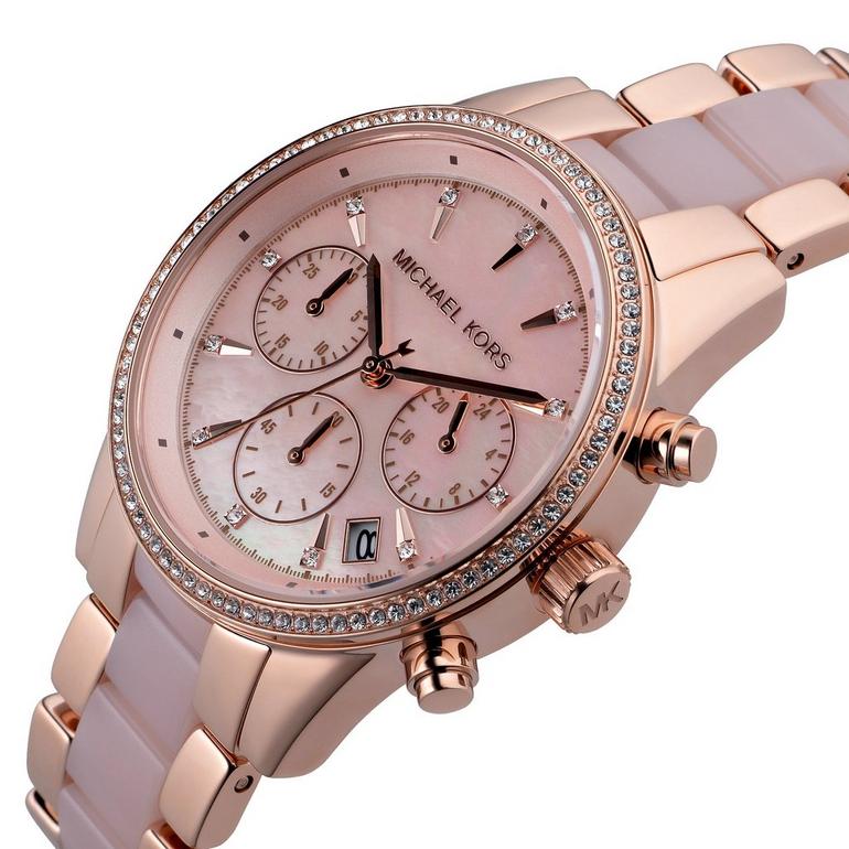 Michael Kors Ladies Watch Ritz Chronograph 37mm Rose Gold MK6769