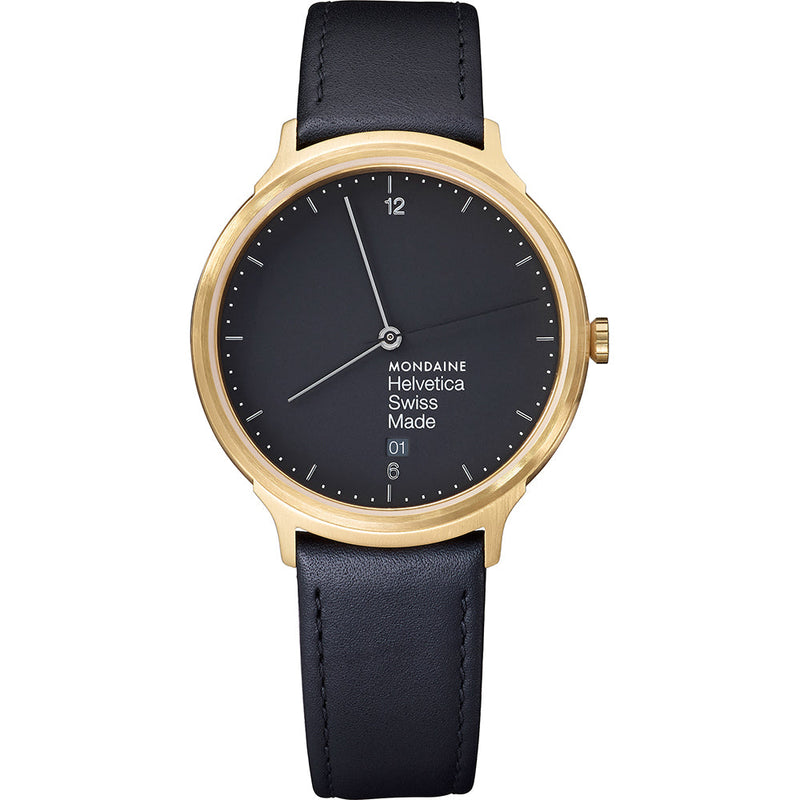 Mondaine Watch Helvetica No1 Light Gold Black MH1.L2221.LB