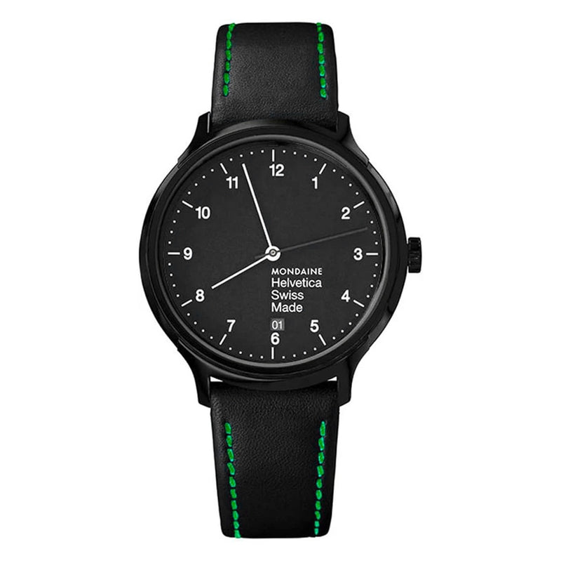 Mondaine Watch Helvetica No1 Black Green MH1.R2221.LB