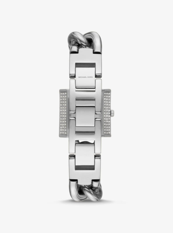 Michael Kors Ladies Silver Tone Chain Square Watch 25mm MK4718